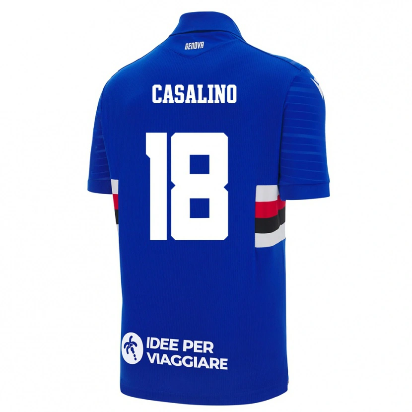 Danxen Enfant Maillot Tommaso Casalino #18 Bleu Blanc Tenues Domicile 2025/26 T-Shirt