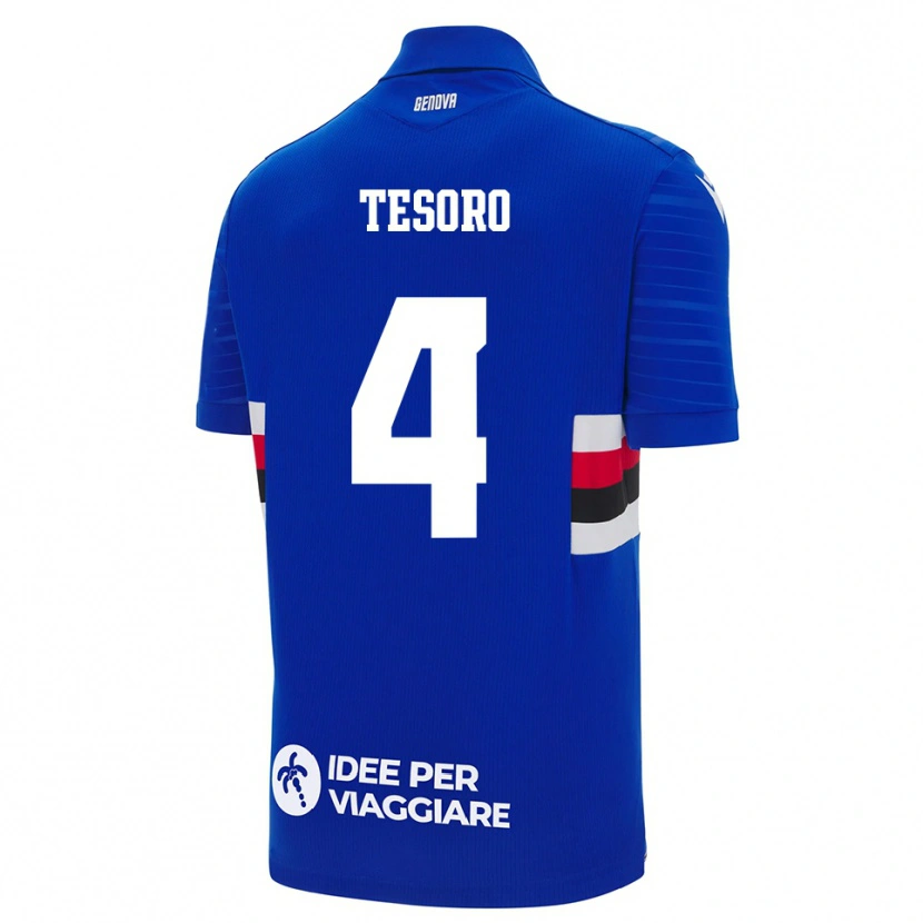 Danxen Enfant Maillot Cristian Tesoro #4 Bleu Blanc Tenues Domicile 2025/26 T-Shirt