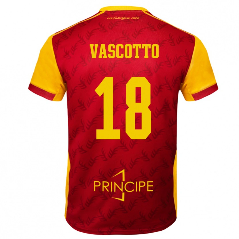 Danxen Enfant Maillot Edoardo Vascotto #18 Jaune Rouge Tenues Domicile 2025/26 T-Shirt