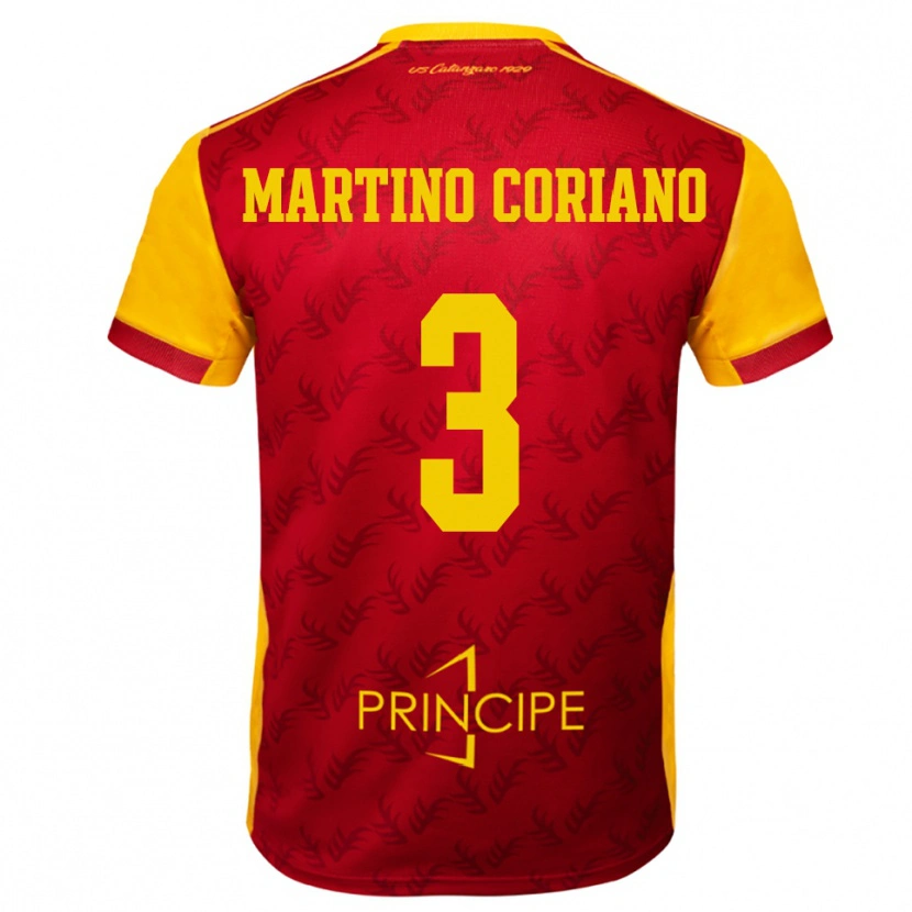 Danxen Enfant Maillot Matteo Martino Coriano #3 Jaune Rouge Tenues Domicile 2025/26 T-Shirt