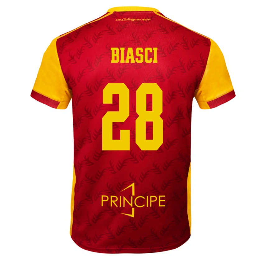 Danxen Enfant Maillot Tommaso Biasci #28 Jaune Rouge Tenues Domicile 2025/26 T-Shirt