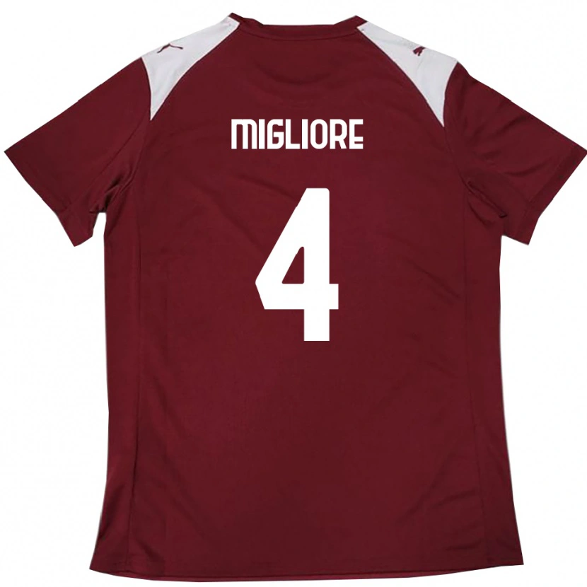 Danxen Enfant Maillot Lorenzo Migliore #4 Bordeaux Blanc Tenues Domicile 2025/26 T-Shirt