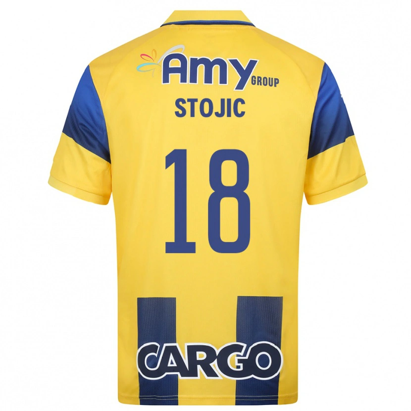 Danxen Enfant Maillot Nemanja Stojic #18 Jaune Marine Tenues Domicile 2025/26 T-Shirt