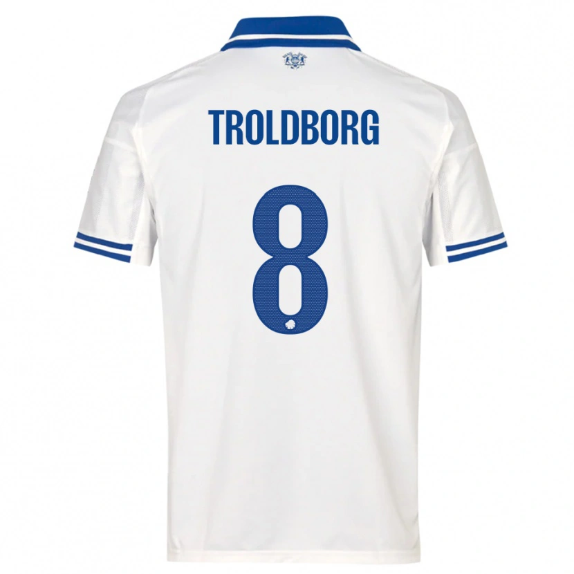 Danxen Enfant Maillot Frederikke Troldborg #8 Blanc Bleu Tenues Domicile 2025/26 T-Shirt