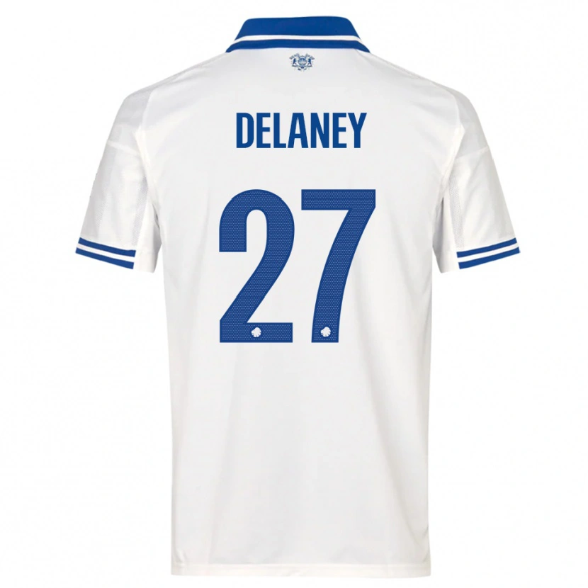 Danxen Enfant Maillot Thomas Delaney #27 Blanc Bleu Tenues Domicile 2025/26 T-Shirt