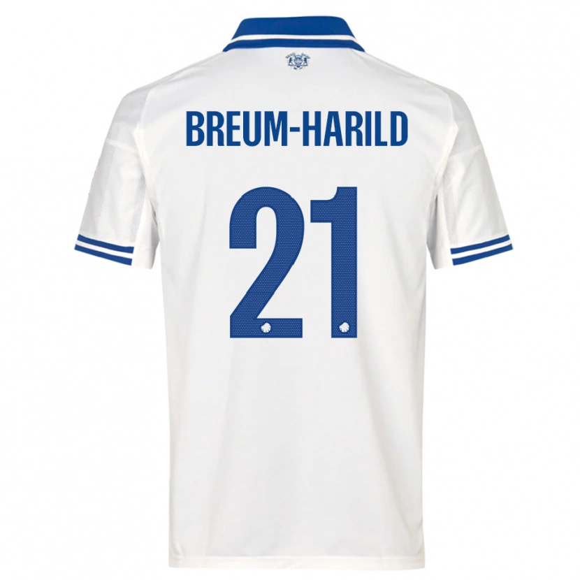 Danxen Enfant Maillot Tobias Breum-Harild #21 Blanc Bleu Tenues Domicile 2025/26 T-Shirt