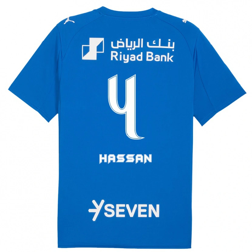 Danxen Enfant Maillot Eman Hassan #4 Bleu Blanc Tenues Domicile 2025/26 T-Shirt