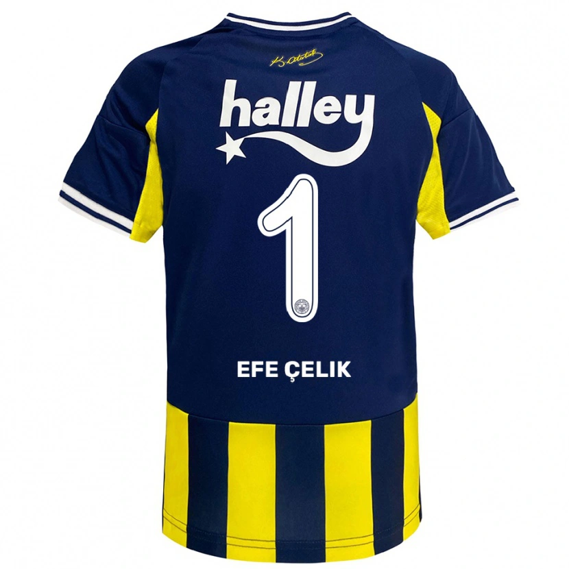 Danxen Enfant Maillot Mehmet Efe Çelik #1 Jaune Marine Blanc Tenues Domicile 2025/26 T-Shirt