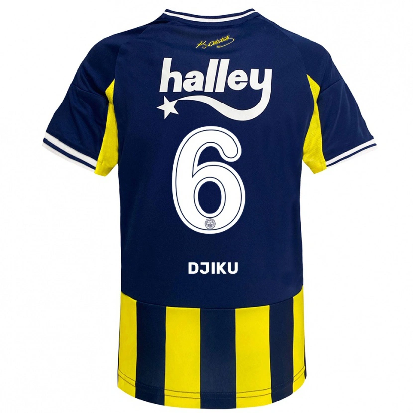 Danxen Enfant Maillot Alexander Djiku #6 Jaune Marine Blanc Tenues Domicile 2025/26 T-Shirt