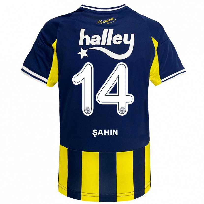 Danxen Enfant Maillot Uğur Şahin #14 Jaune Marine Blanc Tenues Domicile 2025/26 T-Shirt
