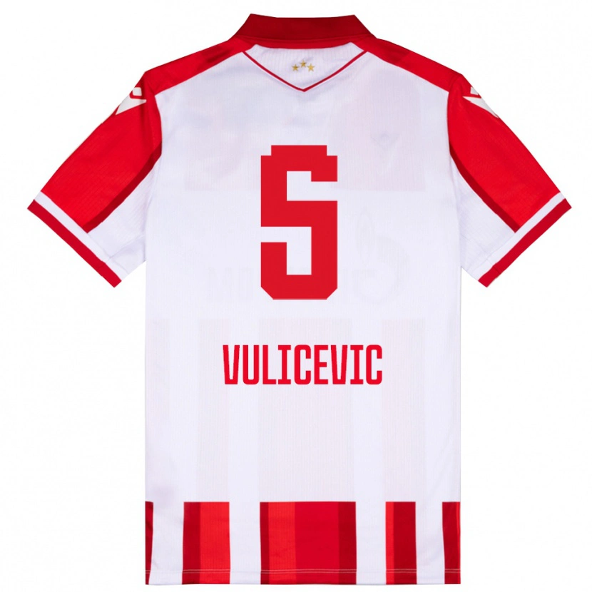 Danxen Enfant Maillot Ognjen Vulicevic #5 Rouge Blanc Tenues Domicile 2025/26 T-Shirt