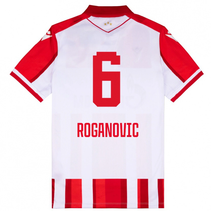 Danxen Enfant Maillot Vuk Roganovic #6 Rouge Blanc Tenues Domicile 2025/26 T-Shirt