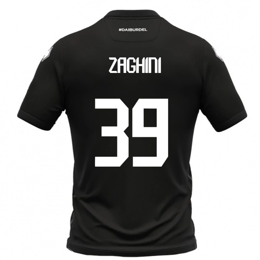 Danxen Enfant Maillot Mattia Zaghini #39 Noir Blanc Tenues Extérieur 2025/26 T-Shirt