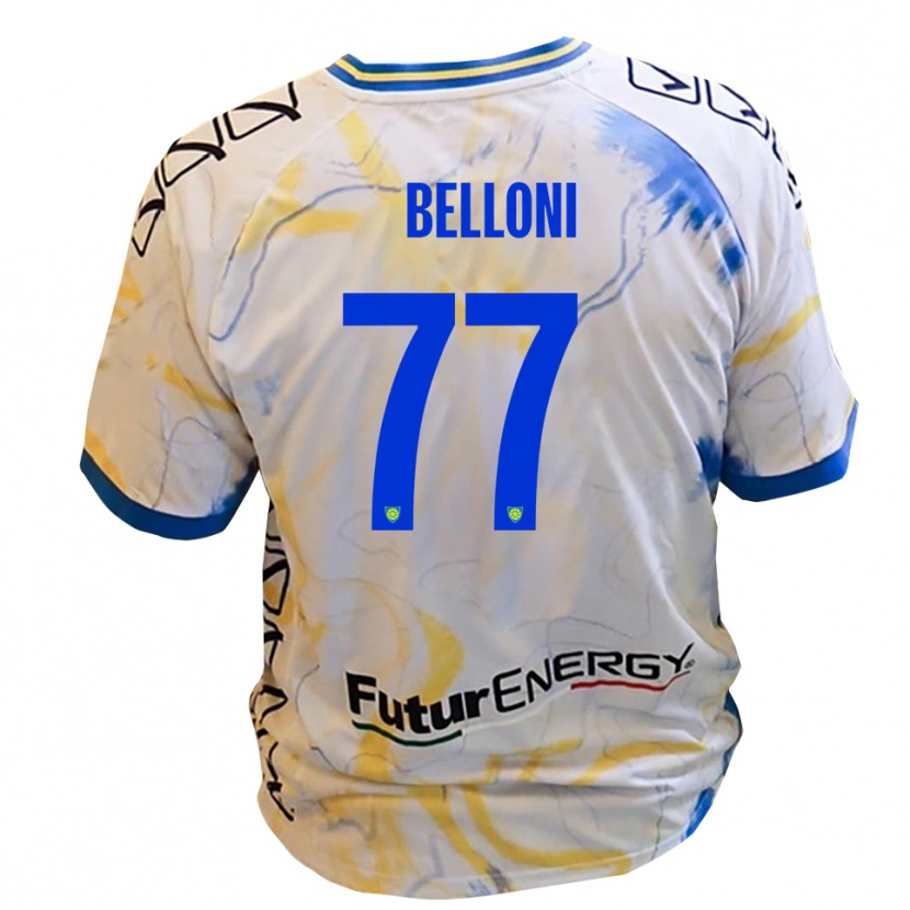 Danxen Enfant Maillot Niccolò Belloni #77 Blanc Jaune Bleu Tenues Extérieur 2025/26 T-Shirt