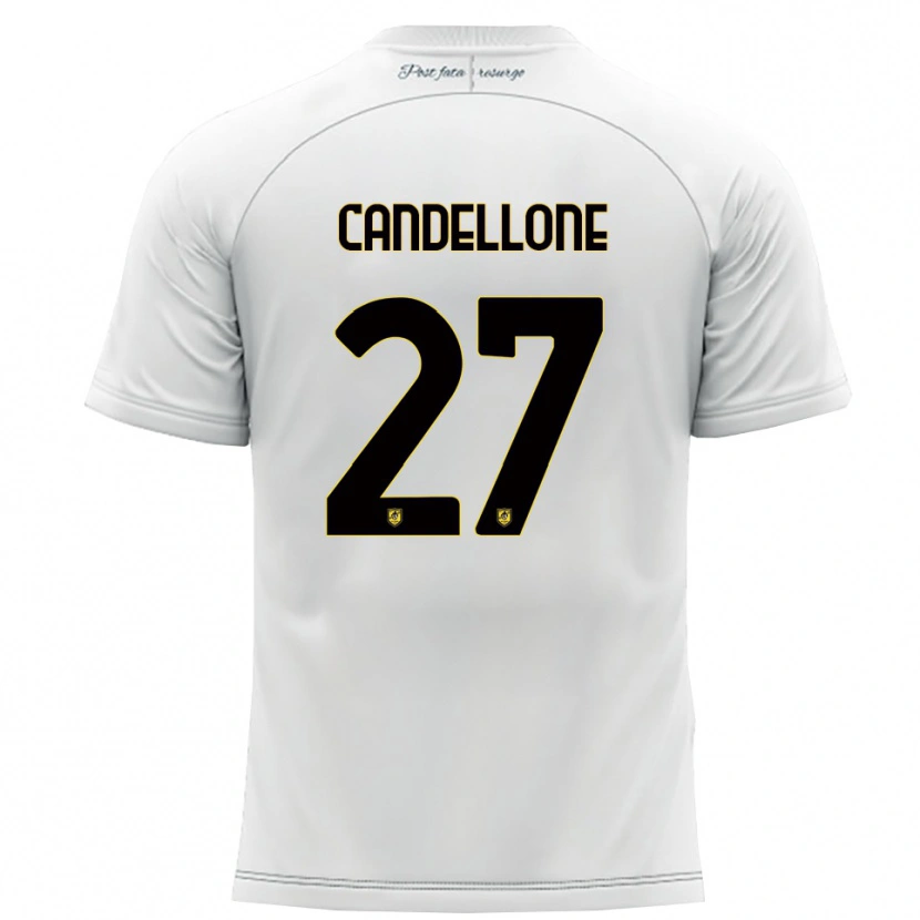 Danxen Enfant Maillot Leonardo Candellone #27 Blanc Jaune Tenues Extérieur 2025/26 T-Shirt