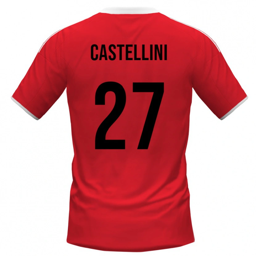 Danxen Enfant Maillot Alessio Castellini #27 Rouge Blanc Tenues Extérieur 2025/26 T-Shirt