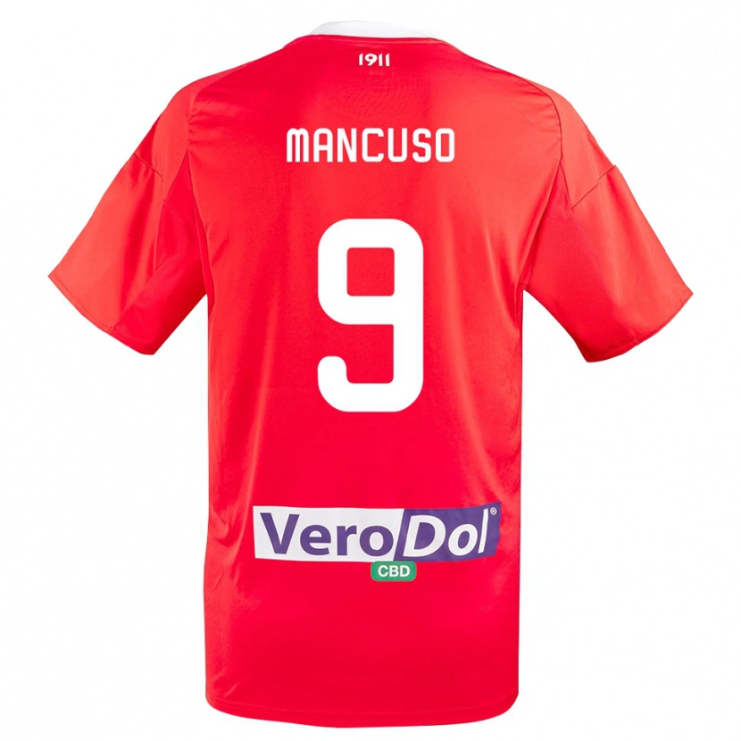 Danxen Enfant Maillot Leonardo Mancuso #9 Rouge Blanc Tenues Extérieur 2025/26 T-Shirt