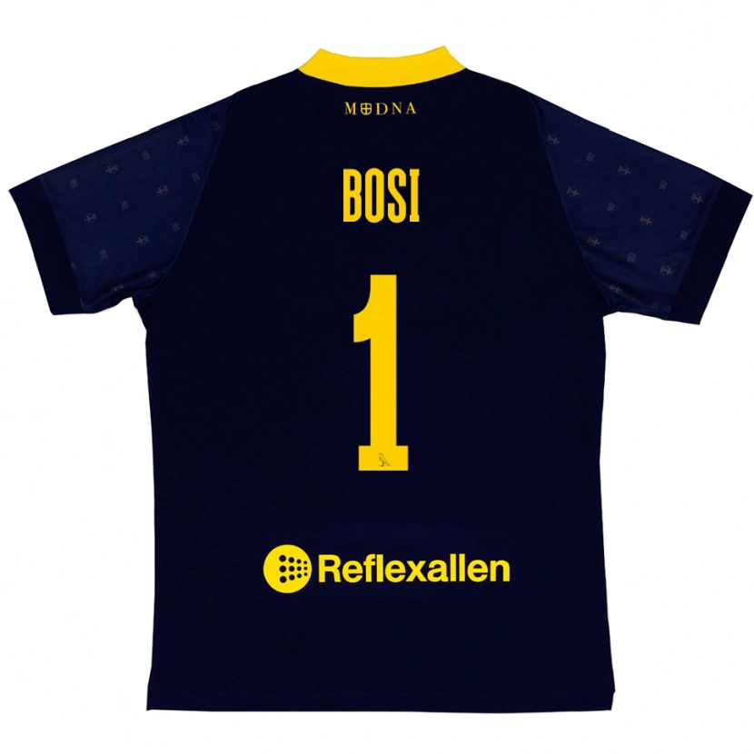 Danxen Enfant Maillot Matteo Bosi #1 Marine Jaune Tenues Extérieur 2025/26 T-Shirt