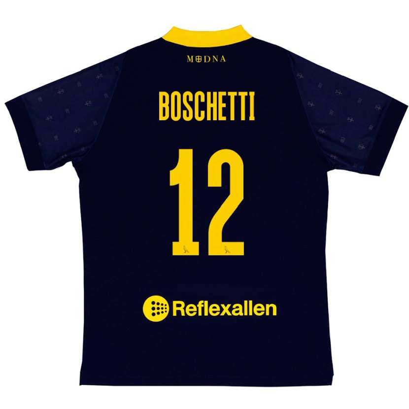 Danxen Enfant Maillot Matteo Boschetti #12 Marine Jaune Tenues Extérieur 2025/26 T-Shirt