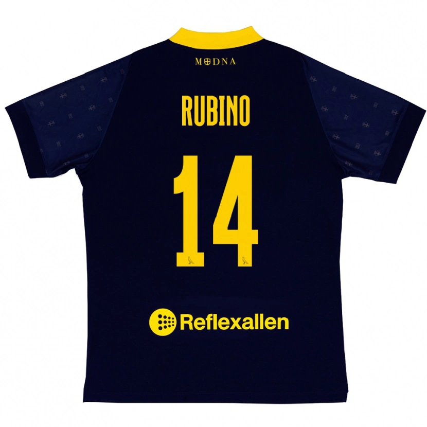 Danxen Enfant Maillot Lorenzo Rubino #14 Marine Jaune Tenues Extérieur 2025/26 T-Shirt