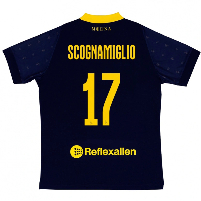 Danxen Enfant Maillot Giuseppe Scognamiglio #17 Marine Jaune Tenues Extérieur 2025/26 T-Shirt
