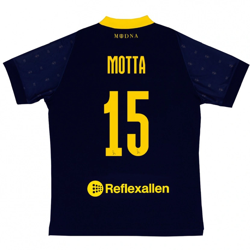 Danxen Enfant Maillot Nicolò Motta #15 Marine Jaune Tenues Extérieur 2025/26 T-Shirt