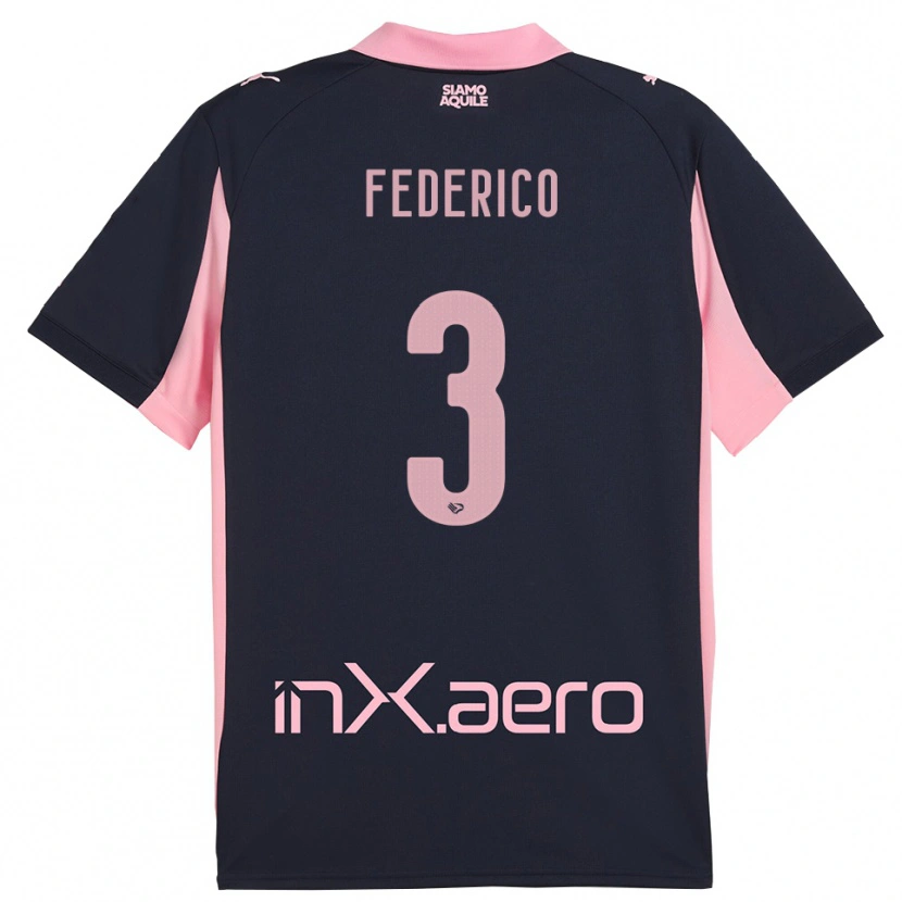 Danxen Enfant Maillot Davide Federico #3 Marine Rose Tenues Extérieur 2025/26 T-Shirt