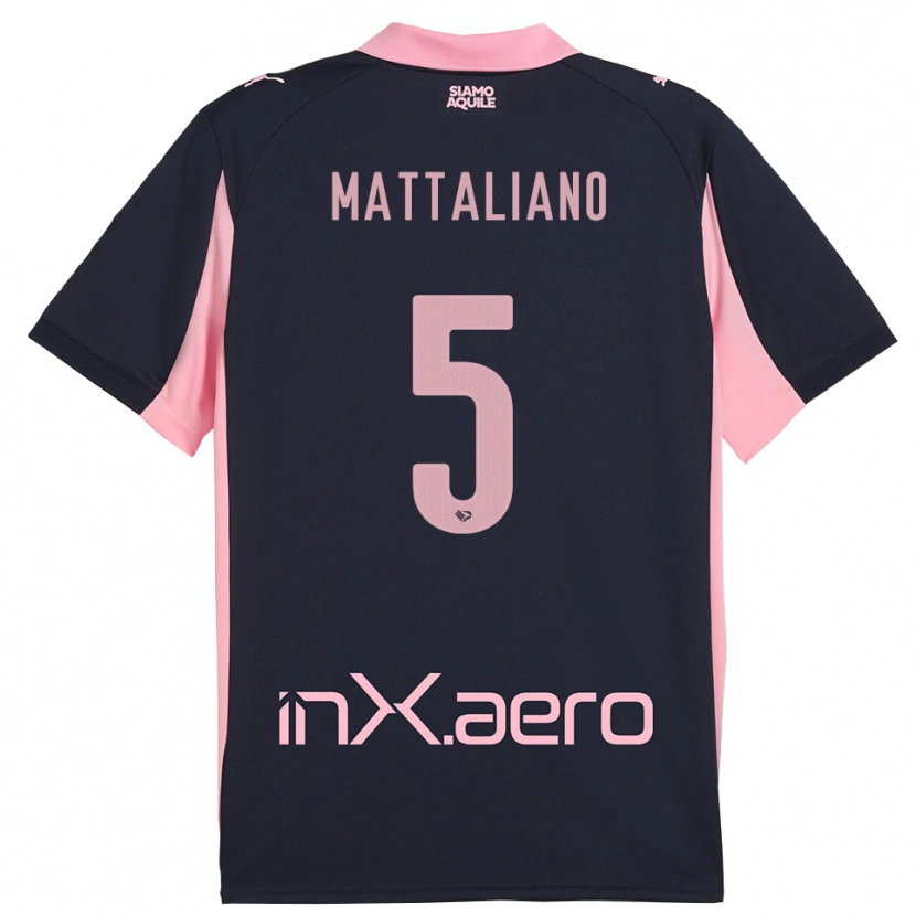 Danxen Enfant Maillot Cristian Mattaliano #5 Marine Rose Tenues Extérieur 2025/26 T-Shirt