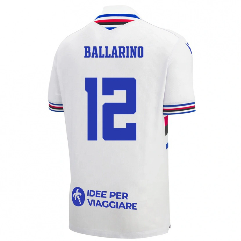 Danxen Enfant Maillot Alessio Ballarino #12 Blanc Bleu Rouge Tenues Extérieur 2025/26 T-Shirt