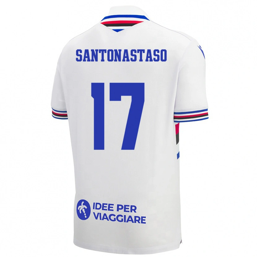 Danxen Enfant Maillot Vincenzo Santonastaso #17 Blanc Bleu Rouge Tenues Extérieur 2025/26 T-Shirt