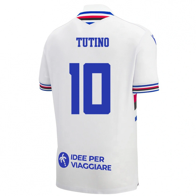 Danxen Enfant Maillot Gennaro Tutino #10 Blanc Bleu Rouge Tenues Extérieur 2025/26 T-Shirt