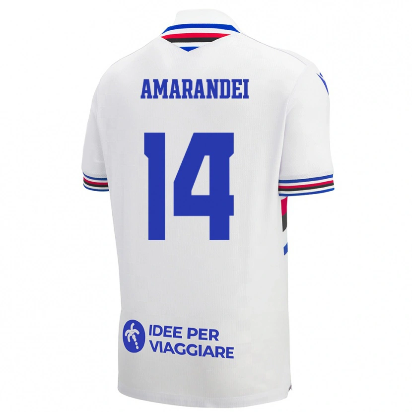 Danxen Enfant Maillot Ștefan Amarandei #14 Blanc Bleu Rouge Tenues Extérieur 2025/26 T-Shirt
