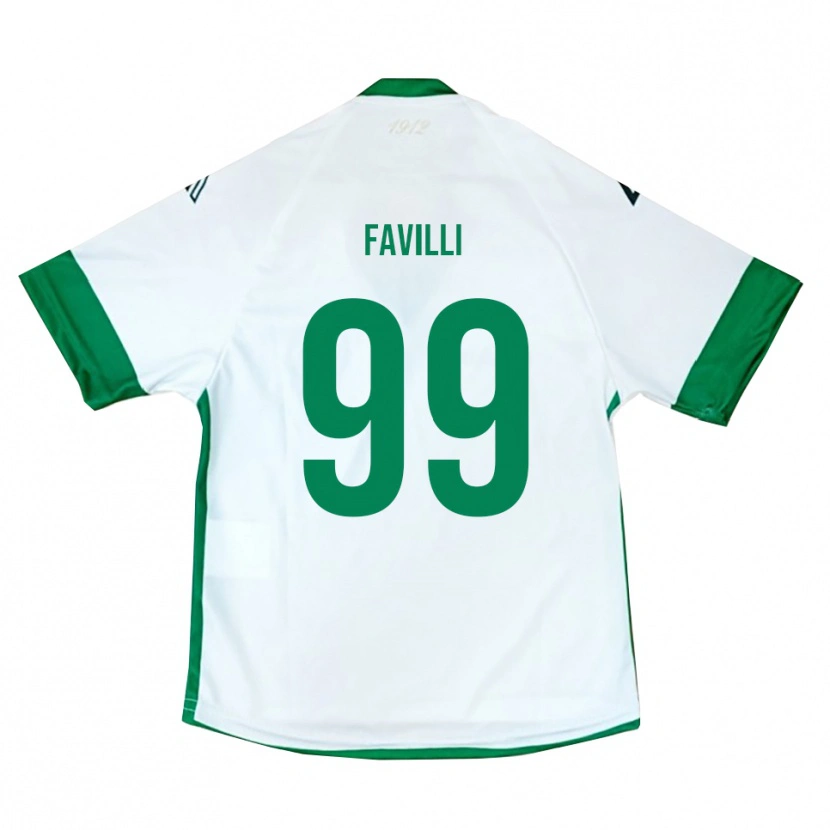 Danxen Enfant Maillot Andrea Favilli #99 Blanc Vert Bleu Tenues Extérieur 2025/26 T-Shirt