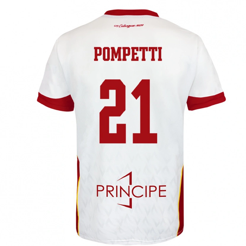 Danxen Enfant Maillot Marco Pompetti #21 Blanc Rouge Tenues Extérieur 2025/26 T-Shirt