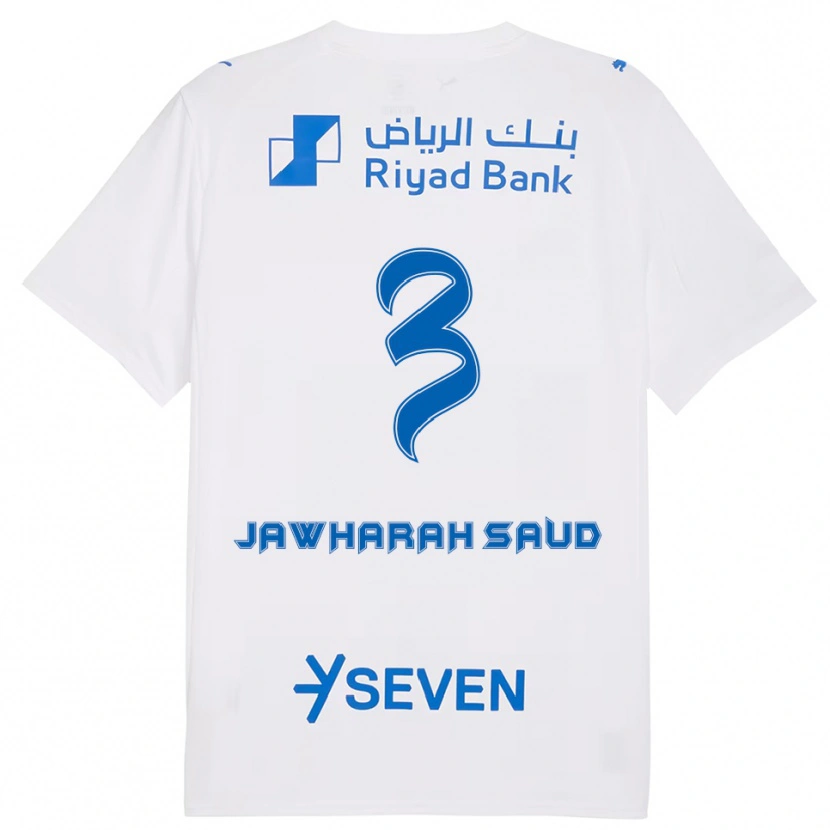 Danxen Enfant Maillot Al Jawharah Saud #3 Blanc Bleu Tenues Extérieur 2025/26 T-Shirt