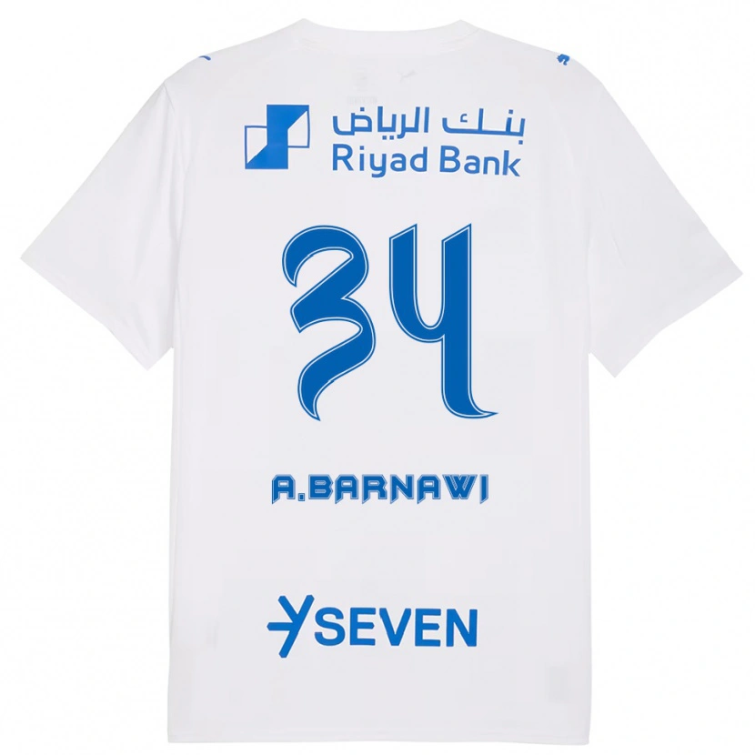 Danxen Enfant Maillot Abdulsalam Barnawi #34 Blanc Bleu Tenues Extérieur 2025/26 T-Shirt