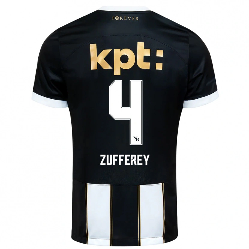 Danxen Enfant Maillot Gil Zufferey #4 Noir Blanc Tenues Extérieur 2025/26 T-Shirt