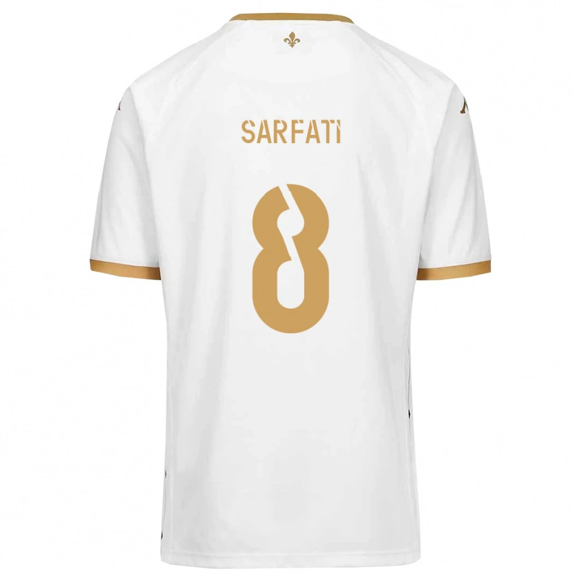 Danxen Enfant Maillot Isaac Sarfati #8 Blanc Or Tenues Extérieur 2025/26 T-Shirt