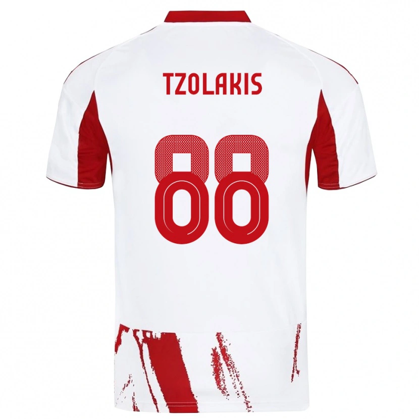 Danxen Enfant Maillot Konstantinos Tzolakis #88 Blanc Rouge Tenues Extérieur 2025/26 T-Shirt