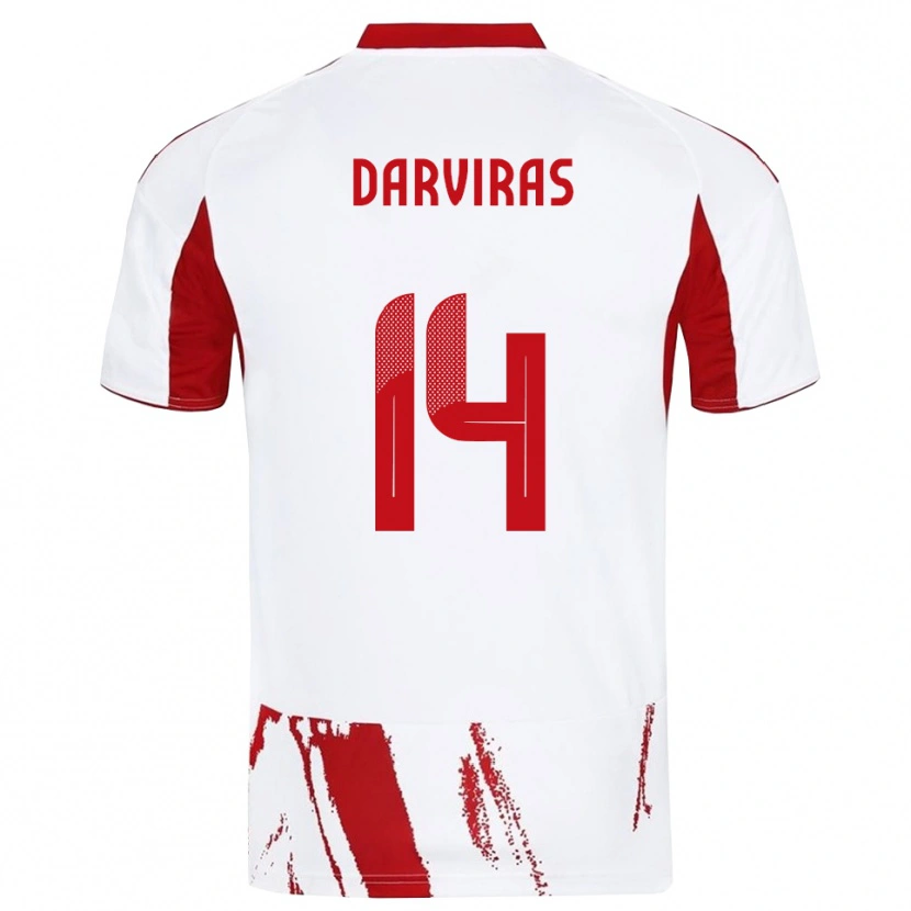 Danxen Enfant Maillot Christos Darviras #14 Blanc Rouge Tenues Extérieur 2025/26 T-Shirt