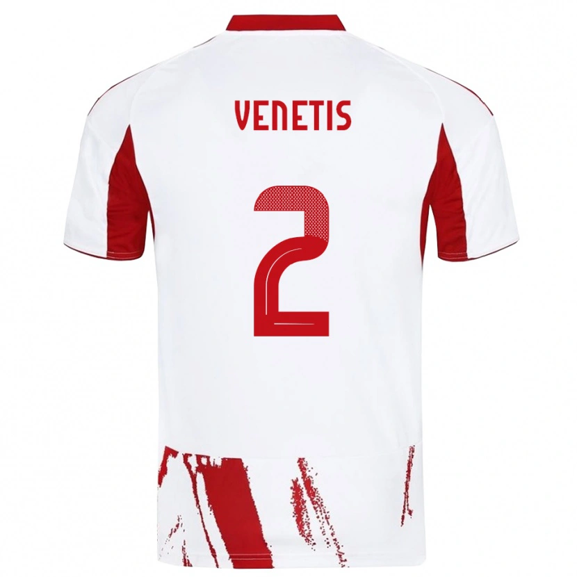 Danxen Enfant Maillot Theodoros Venetis #2 Blanc Rouge Tenues Extérieur 2025/26 T-Shirt