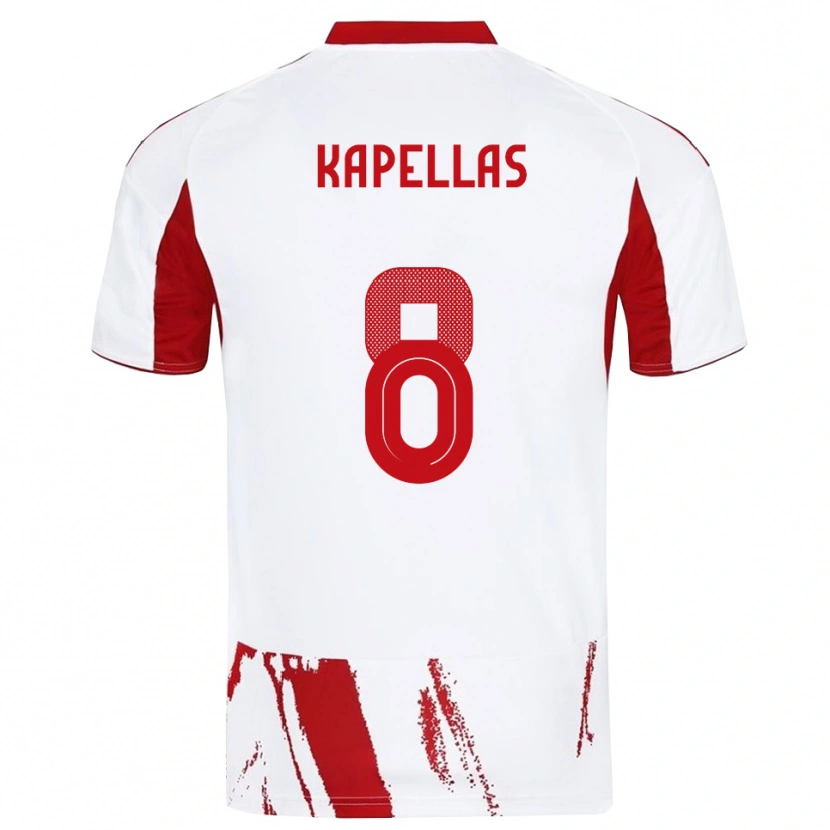Danxen Enfant Maillot Christos Kapellas #8 Blanc Rouge Tenues Extérieur 2025/26 T-Shirt