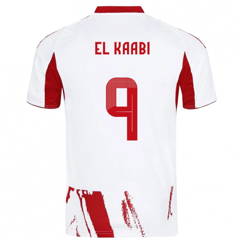 Danxen Enfant Maillot Ayoub El Kaabi #9 Blanc Rouge Tenues Extérieur 2025/26 T-Shirt