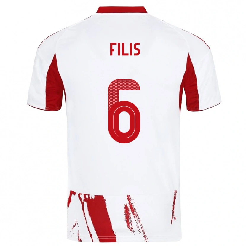 Danxen Enfant Maillot Christos Filis #6 Blanc Rouge Tenues Extérieur 2025/26 T-Shirt