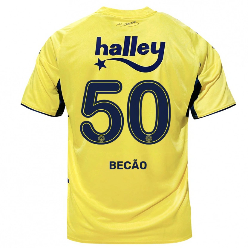 Danxen Enfant Maillot Rodrigo Becão #50 Jaune Marine Tenues Extérieur 2025/26 T-Shirt