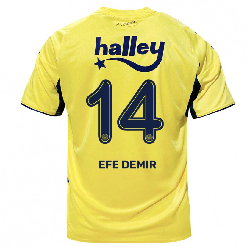 Danxen Enfant Maillot Yiğit Efe Demir #14 Jaune Marine Tenues Extérieur 2025/26 T-Shirt