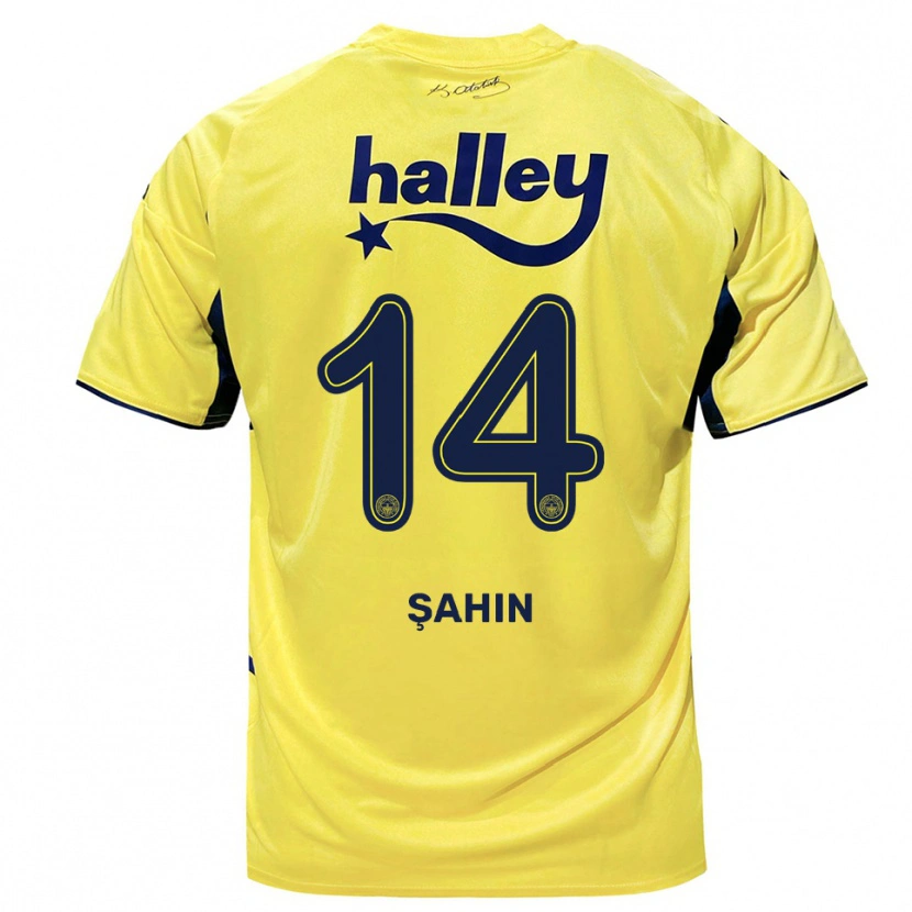 Danxen Enfant Maillot Uğur Şahin #14 Jaune Marine Tenues Extérieur 2025/26 T-Shirt