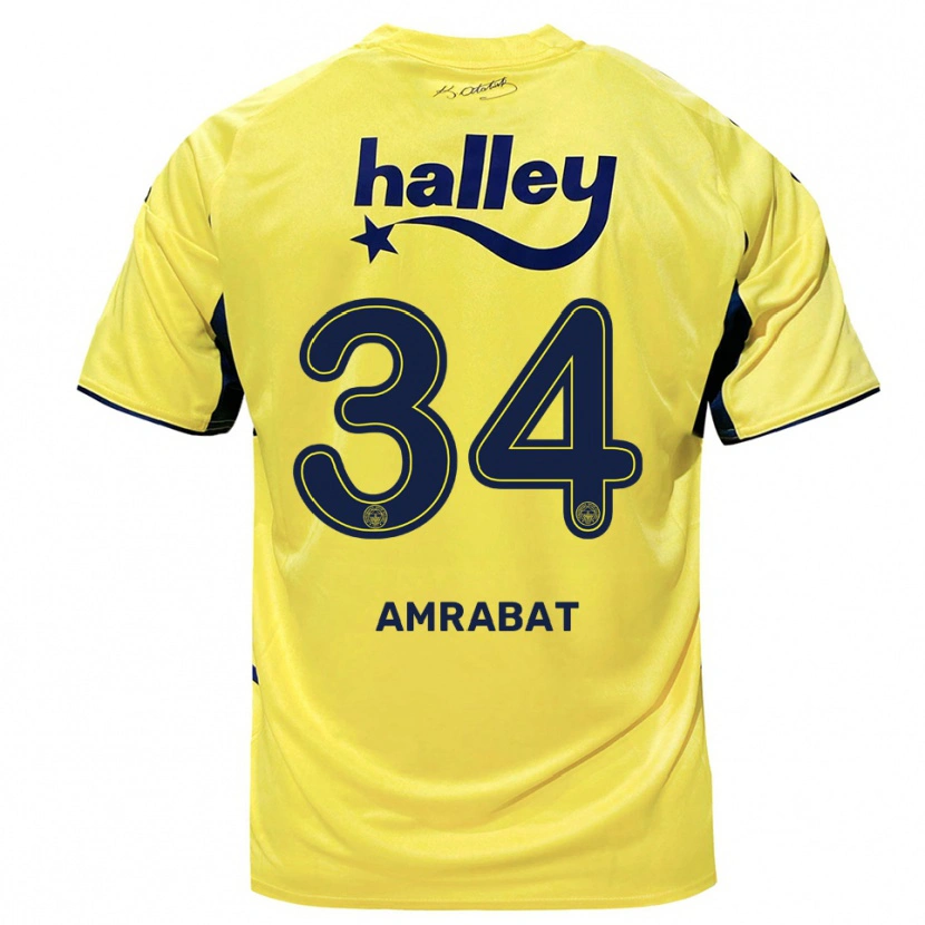 Danxen Enfant Maillot Sofyan Amrabat #34 Jaune Marine Tenues Extérieur 2025/26 T-Shirt