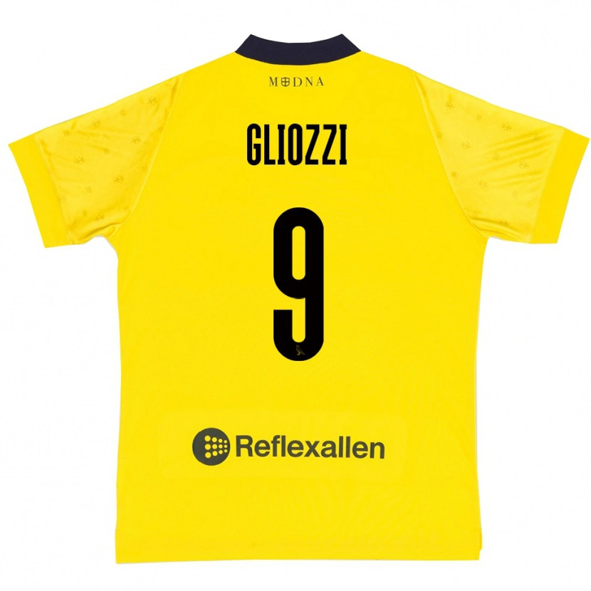 Danxen Homme Maillot Ettore Gliozzi #9 Jaune Marine Tenues Domicile 2025/26 T-Shirt