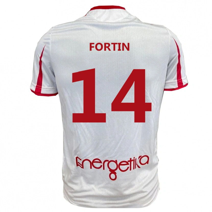 Danxen Homme Maillot Mattia Fortin #14 Blanc Rouge Tenues Domicile 2025/26 T-Shirt